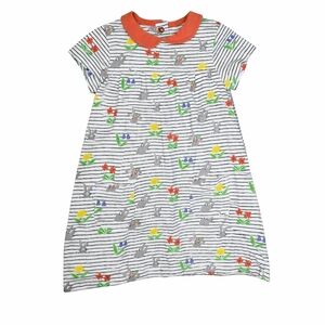 Baby Boden Bunny Floral Stripe Dress Peter Pan Collar 2-3Y